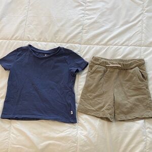 Blue T-Shirt and Tan Shorts Set - cotton